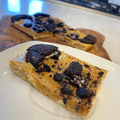 Light White Chocolate Cookies and Cream Protein Blondie Tray bake